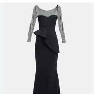 Chiara Boni La Petite Robe
Long-Sleeve Illusion Peplum Gown